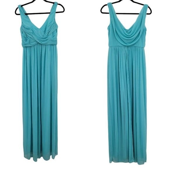 David's Bridal Dress Formal Sleeveless Draped Back Flowy Maxi Aqua Blue Sz 8 - Picture 1 of 11